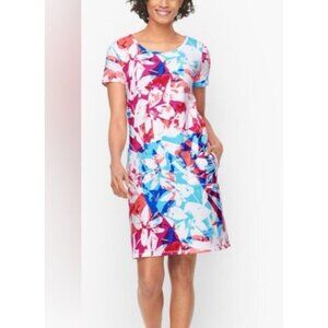 T By Talbots Tropical Stretch Cross Back Dress SZ LG Beach Cruise Resort
